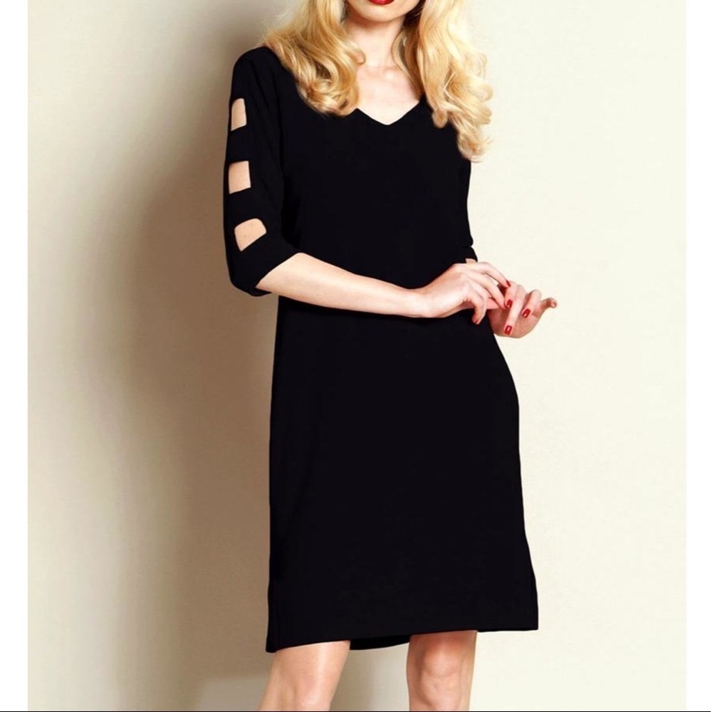 Clara Sunwoo Clare Sun Woo Black V-Neck Stretch Knit Ladder Sleeve Dress EUC S